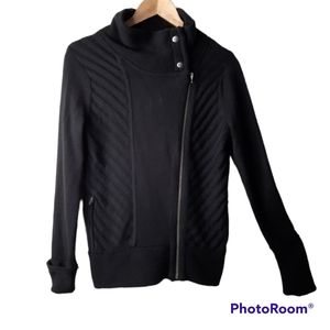 Athleta Wool Blend Knit Sweater Jacket Black Full Side Zipper Womens Size Small